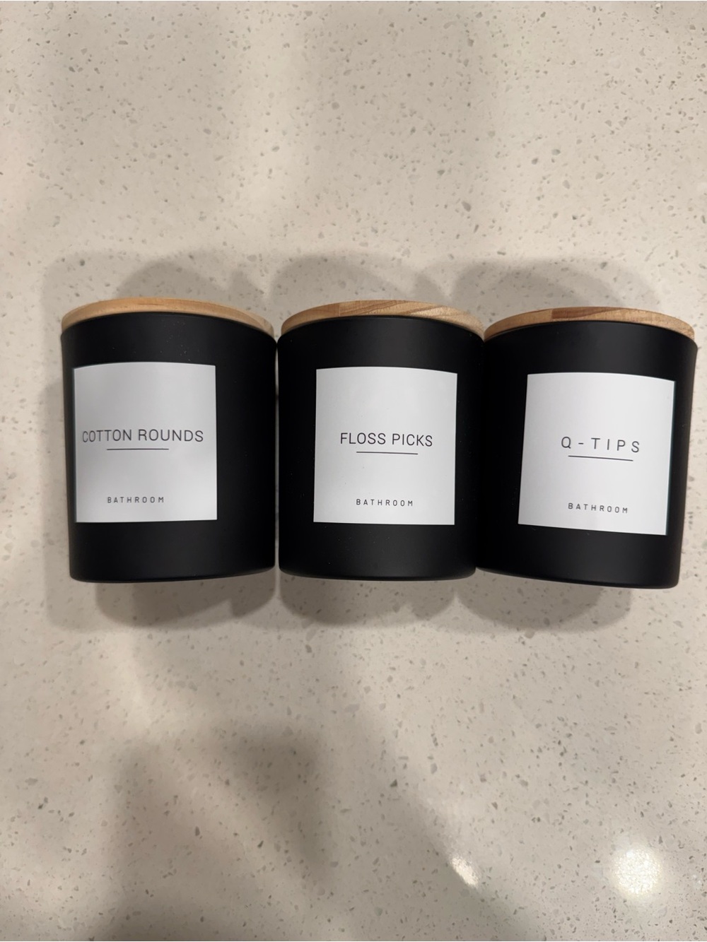 Bathroom Storage Canister Set- Black with Bamboo Lids
